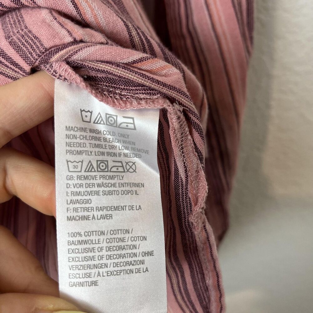 LOGO Lori Goldstein Shirt Womens Small Pink Striped Embroidered Boho Tunic Top​ - Picture 4 of 7